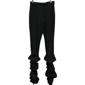 HERSHE Pants Womens Small Black Stacked Ruched Leg Ruffle‎ Hem High Rise Stretch